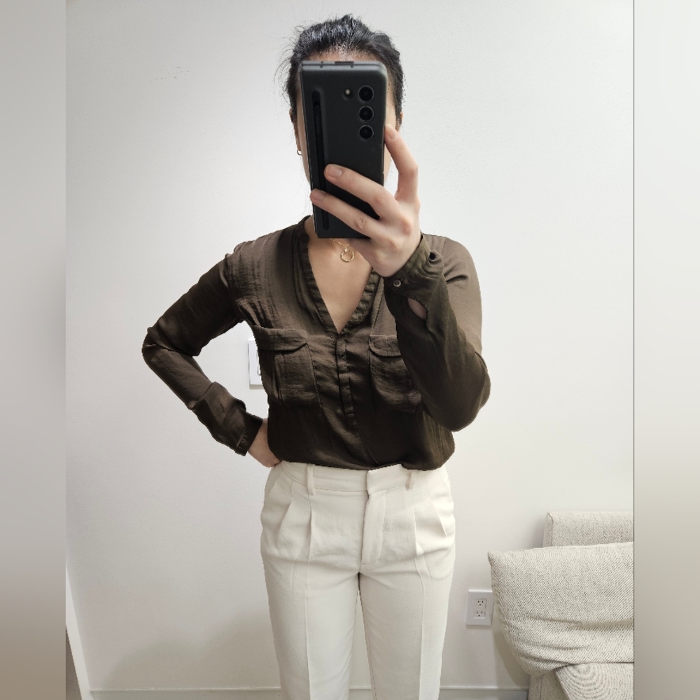 Zara Trafaluc Olive Button-Up Blouse